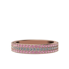 Pırlanta ve pembe kuvars 18 ayar rose altın yüzük (0.506 karat)