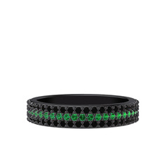 Brees Tamtur Yüzük - Yeşil kuvars ve siyah zirkon 925 ayar siyah rodyum kaplama gümüş yüzük #n5gt8c