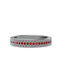 Garnet ve swarovski 14 ayar beyaz altın yüzük