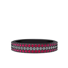 Swarovski ve rodolit garnet 925 ayar siyah rodyum kaplama gümüş yüzük