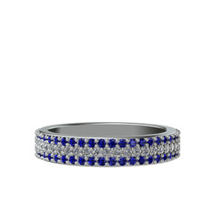Swarovski ve lab safir 14 ayar beyaz altın yüzük