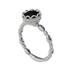 Kamina Yüzük - Siyah zirkon ve ametist 18 ayar beyaz altın yüzük #13y8vja