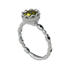Kamina Yüzük - Peridot ve siyah zirkon 14 ayar beyaz altın yüzük #15emn06