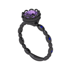 Kamina Yüzük - Ametist ve lab safir 925 ayar siyah rodyum kaplama gümüş yüzük #18i57fx