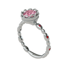 Pembe kuvars ve garnet 8 ayar beyaz altın yüzük