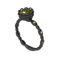 Peridot ve sitrin 925 ayar siyah rodyum kaplama gümüş yüzük