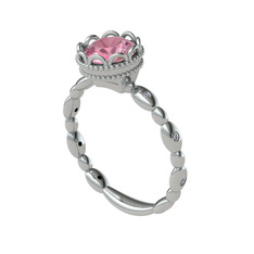 Kamina Yüzük - Pembe kuvars ve pırlanta 18 ayar beyaz altın yüzük (0.054 karat) #19ow6un