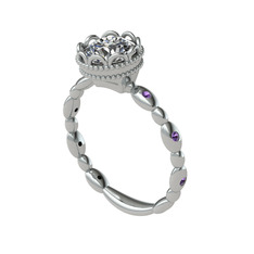 Kamina Yüzük - Beyaz zirkon ve ametist 8 ayar beyaz altın yüzük #1bhrb4l