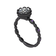 Swarovski ve ametist 925 ayar siyah rodyum kaplama gümüş yüzük