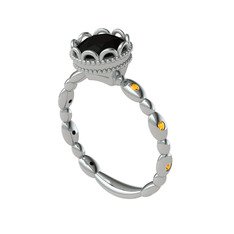 Kamina Yüzük - Siyah zirkon ve sitrin 8 ayar beyaz altın yüzük #1f64j8t