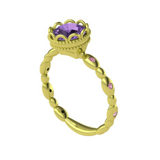 Kamina Yüzük - Ametist ve pembe kuvars 925 ayar altın kaplama gümüş yüzük #1fncalb