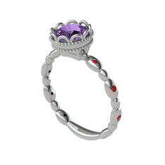 Ametist ve garnet 8 ayar beyaz altın yüzük