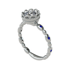 Swarovski ve lab safir 14 ayar beyaz altın yüzük