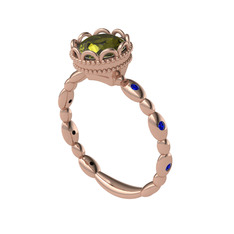 Peridot ve lab safir 8 ayar rose altın yüzük