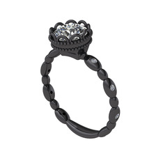 Kamina Yüzük - Beyaz zirkon ve pırlanta 925 ayar siyah rodyum kaplama gümüş yüzük (0.054 karat) #1x6n65u