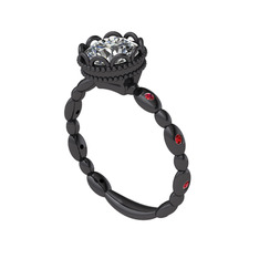 Beyaz zirkon ve garnet 925 ayar siyah rodyum kaplama gümüş yüzük