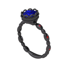 Lab safir ve garnet 925 ayar siyah rodyum kaplama gümüş yüzük