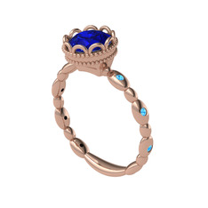 Lab safir ve akuamarin 14 ayar rose altın yüzük