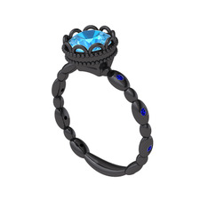 Kamina Yüzük - Akuamarin ve lab safir 925 ayar siyah rodyum kaplama gümüş yüzük #e3wll3