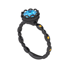 Kamina Yüzük - Akuamarin ve sitrin 925 ayar siyah rodyum kaplama gümüş yüzük #e78r3y