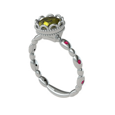 Peridot ve rodolit garnet 18 ayar beyaz altın yüzük