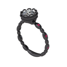 Swarovski ve rodolit garnet 925 ayar siyah rodyum kaplama gümüş yüzük