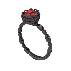 Kamina Yüzük - Garnet ve ametist 925 ayar siyah rodyum kaplama gümüş yüzük #k7e84s