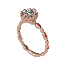 Kamina Yüzük - Beyaz zirkon ve rodolit garnet 8 ayar rose altın yüzük #ny61nk