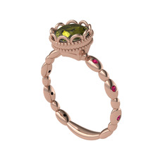 Peridot ve rodolit garnet 925 ayar rose altın kaplama gümüş yüzük