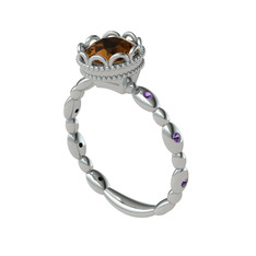 Kamina Yüzük - Dumanlı kuvars ve ametist 14 ayar beyaz altın yüzük #tc5vdl