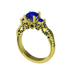 Kraliçe Tektaş Yüzük - Lab safir ve siyah zirkon 14 ayar altın yüzük #1025op3