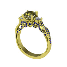 Kraliçe Tektaş Yüzük - Peridot, beyaz zirkon ve lab safir 925 ayar altın kaplama gümüş yüzük #10mwjk1