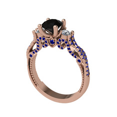 Siyah zirkon, swarovski ve lab safir 14 ayar rose altın yüzük