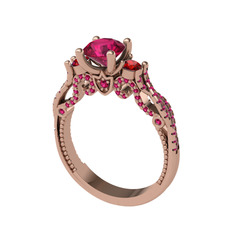 Kraliçe Tektaş Yüzük - Rodolit garnet ve garnet 8 ayar rose altın yüzük #113nq6l