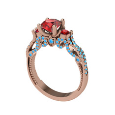 Kraliçe Tektaş Yüzük - Garnet ve akuamarin 8 ayar rose altın yüzük #116di3t