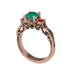 Kraliçe Tektaş Yüzük - Kök zümrüt, garnet ve siyah zirkon 14 ayar rose altın yüzük #119dkcn