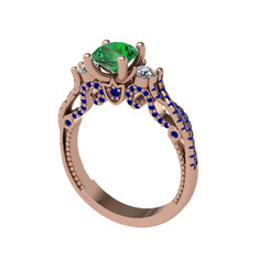 Kraliçe Tektaş Yüzük - Yeşil kuvars, swarovski ve lab safir 14 ayar rose altın yüzük #11d899j