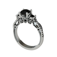 Kraliçe Tektaş Yüzük - Siyah zirkon 18 ayar beyaz altın yüzük #11o7rzm