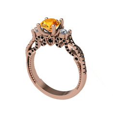 Kraliçe Tektaş Yüzük - Sitrin, swarovski ve siyah zirkon 18 ayar rose altın yüzük #120vq9l