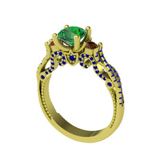 Yeşil kuvars, dumanlı kuvars ve lab safir 925 ayar altın kaplama gümüş yüzük