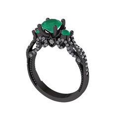 Kraliçe Tektaş Yüzük - Kök zümrüt, yeşil kuvars ve swarovski 925 ayar siyah rodyum kaplama gümüş yüzük #12dx169