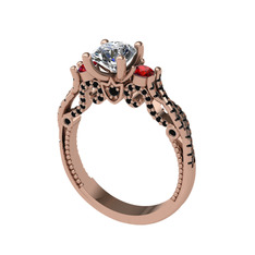 Kraliçe Tektaş Yüzük - Swarovski, garnet ve siyah zirkon 14 ayar rose altın yüzük #12n4kjm