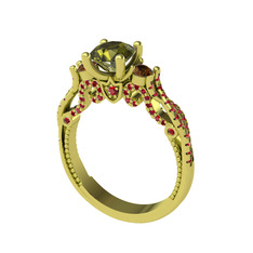 Peridot, dumanlı kuvars ve garnet 18 ayar altın yüzük