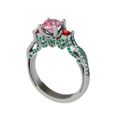 Pembe kuvars, garnet ve yeşil kuvars 925 ayar gümüş yüzük