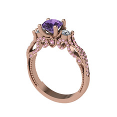 Ametist, swarovski ve pembe kuvars 8 ayar rose altın yüzük
