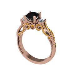Siyah zirkon, swarovski ve sitrin 8 ayar rose altın yüzük