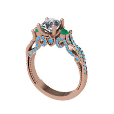 Kraliçe Tektaş Yüzük - Swarovski, kök zümrüt ve akuamarin 8 ayar rose altın yüzük #14em4zd