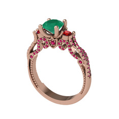 Kraliçe Tektaş Yüzük - Kök zümrüt, garnet ve rodolit garnet 18 ayar rose altın yüzük #14kcp7h