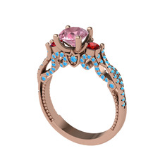 Kraliçe Tektaş Yüzük - Pembe kuvars, garnet ve akuamarin 8 ayar rose altın yüzük #14uw3qn