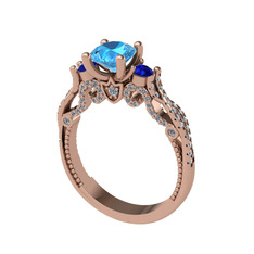 Kraliçe Tektaş Yüzük - Akuamarin, lab safir ve pırlanta 925 ayar rose altın kaplama gümüş yüzük (0.792 karat) #14vnc5